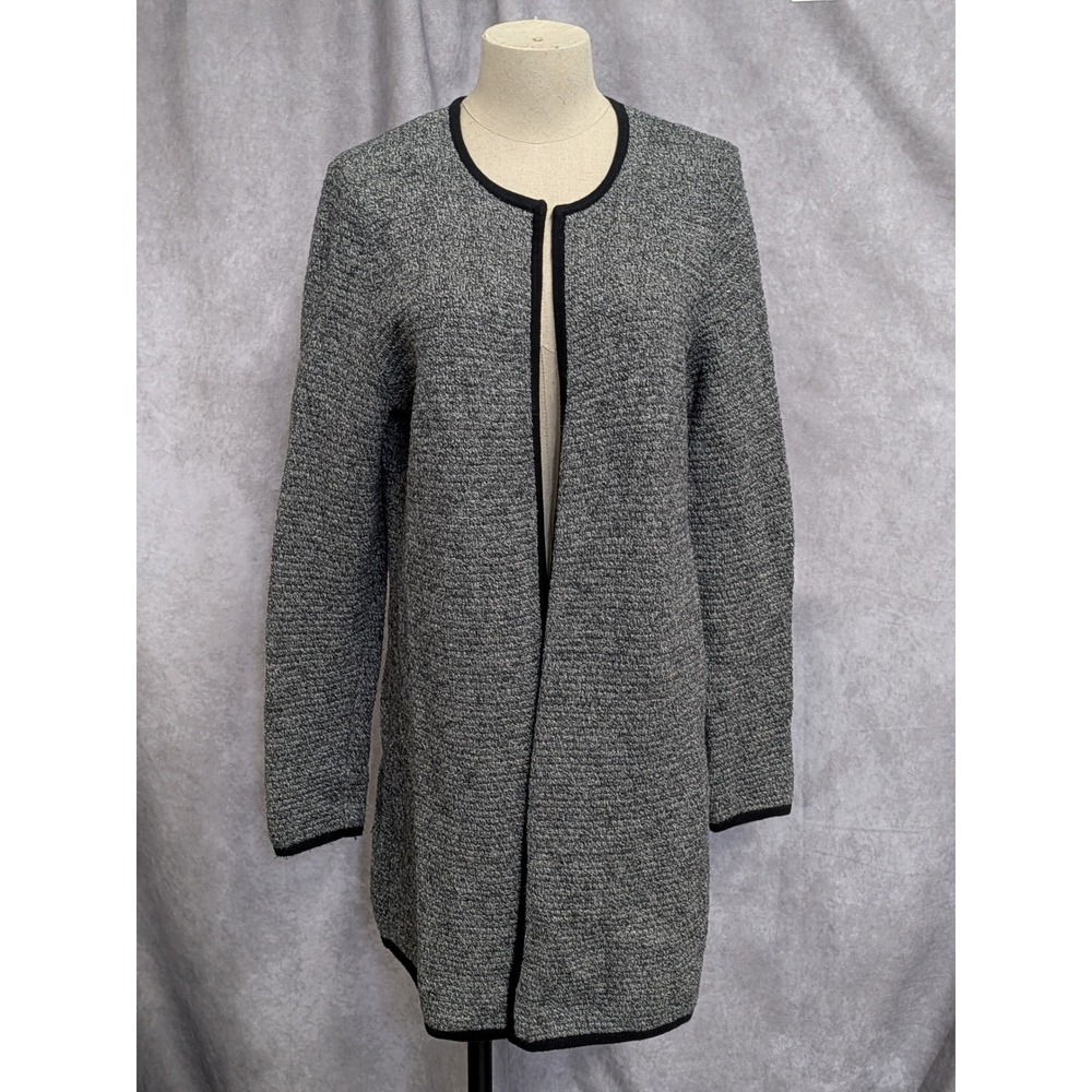 Talbots Womens Grey Salt and Pepper Open Front Longline Cardigan Sweater Size M
